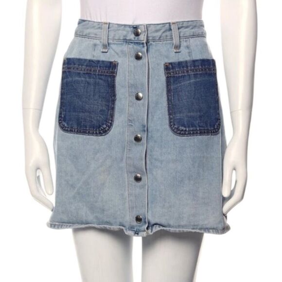 Rag & Bone Woman’s Denim Snap Button Up Dark Denim Pockets In Light Denim Sz 28 - Picture 1 of 6